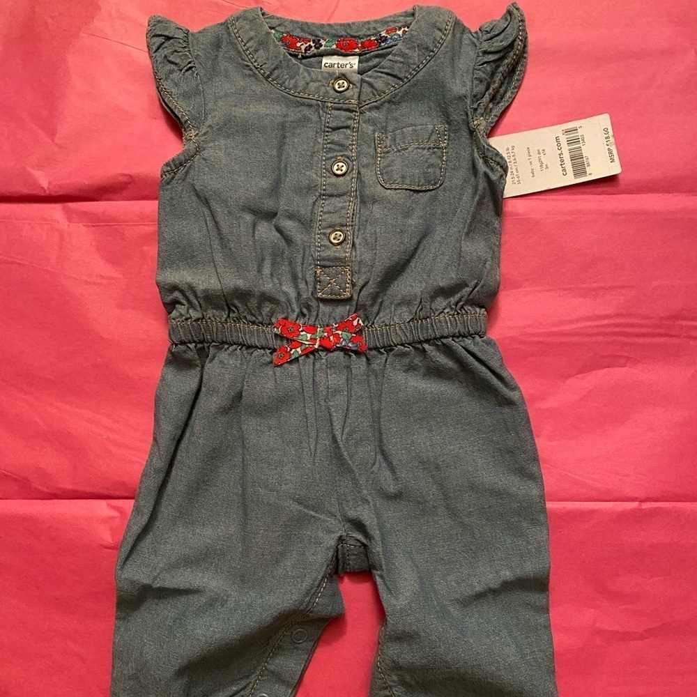 NWT Carter's Jean jumper with bow and flutter sleeves
